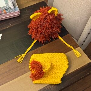 Yellow and Orange Lion Knit Hat and Diaper Cover Set